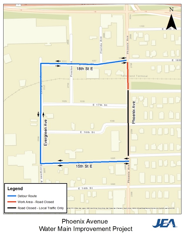 Phoenix Avenue Water Main Improvement Project - Road Closed & Detour Route